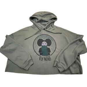 Fly Nerd Cropped Hoodie Women 2XL Green Oversized Book Worm Black Girl Book Nerd